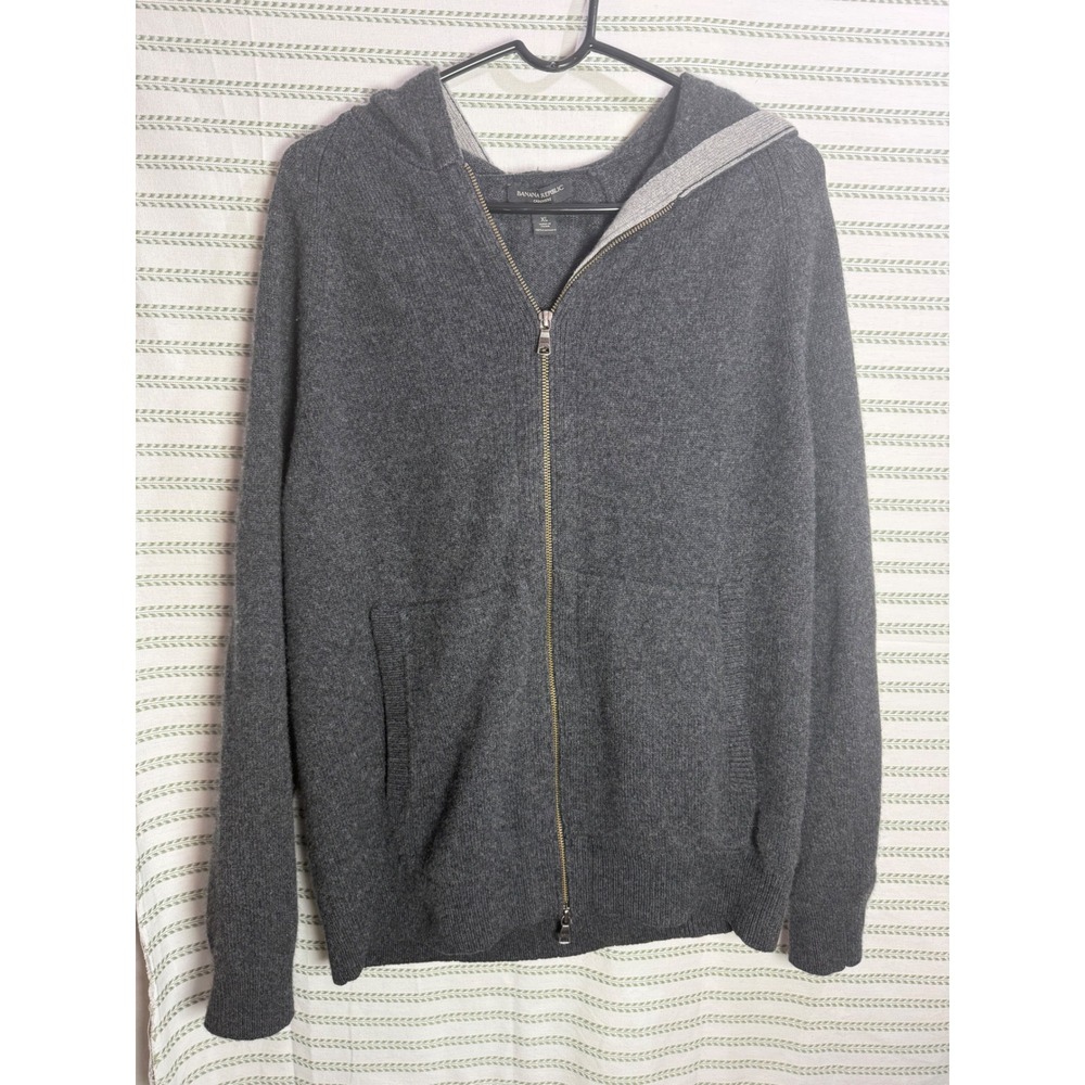 Banana Republic Mens 100% Cashmere Full Zip Hoodie Charcoal Grey Heather XL Tall